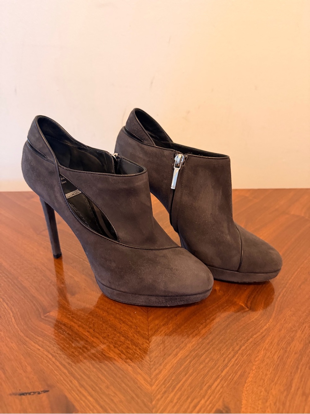 Dior Dark Gray Suede Stiletto Ankle Booties